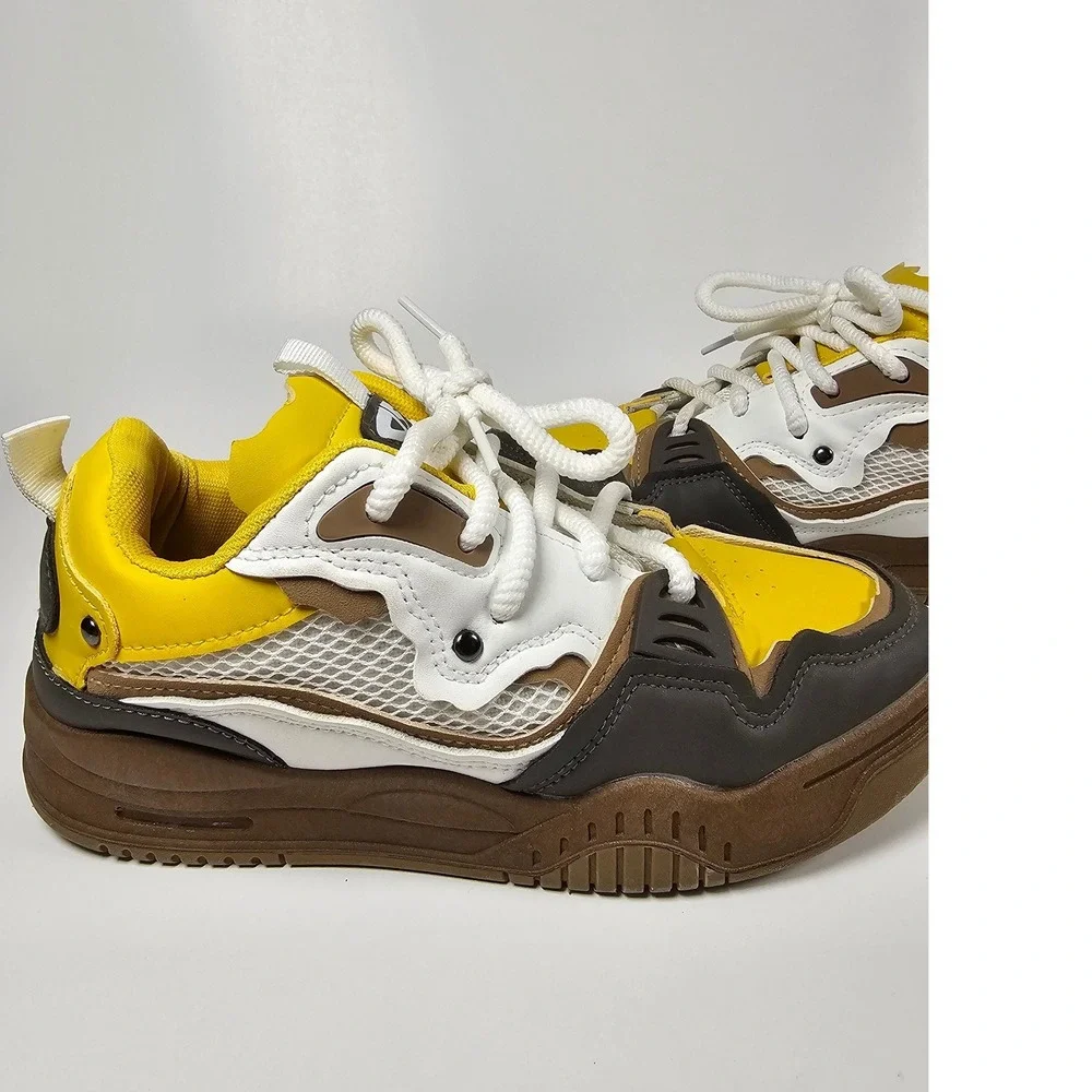 Yellow y2k Chunky Platform Sneakers Yellow Brown White Multi-Color Low Top Shoes